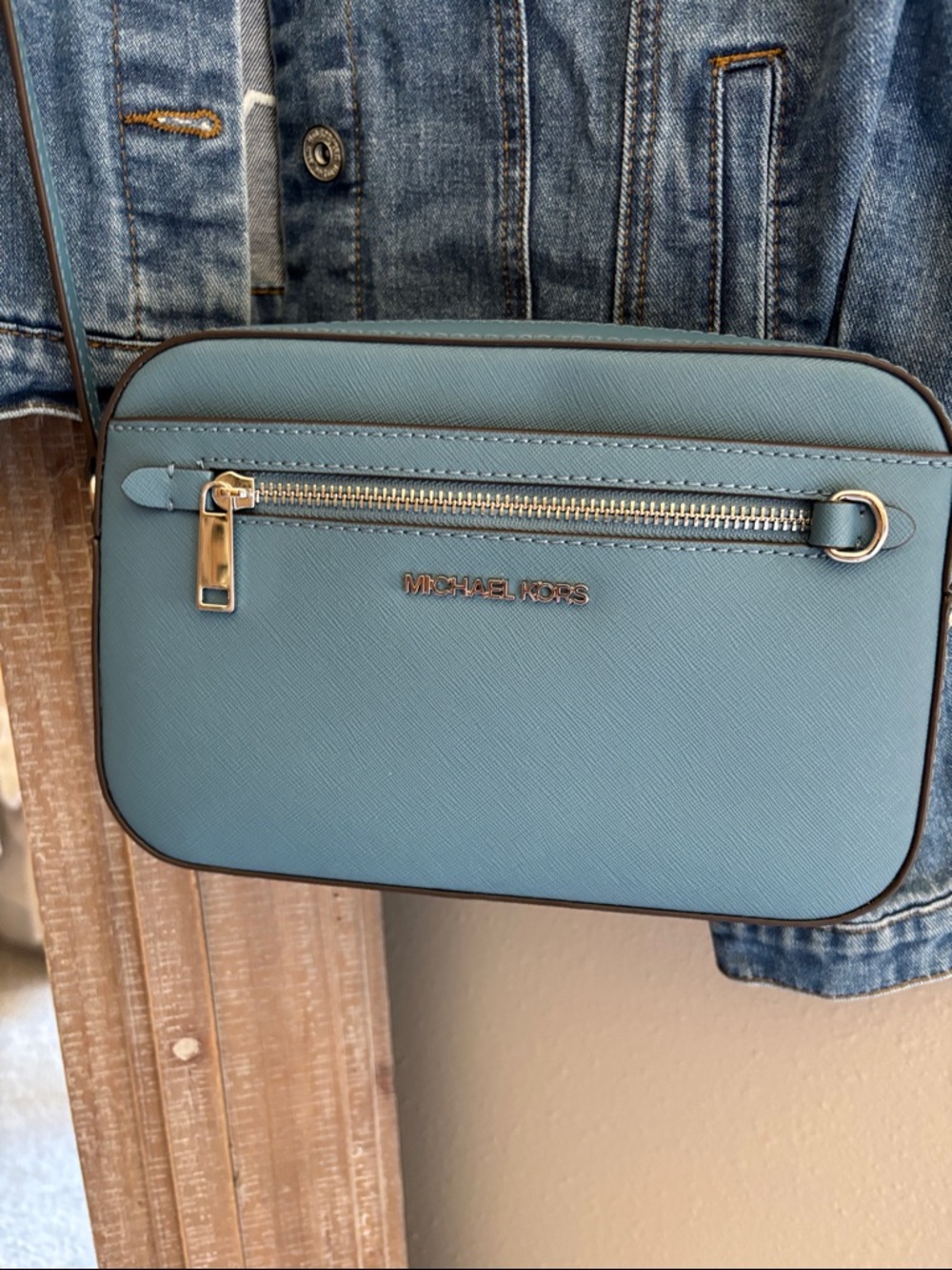 MICHAEL KORS Light Blue Saffiano Crossbody Bag